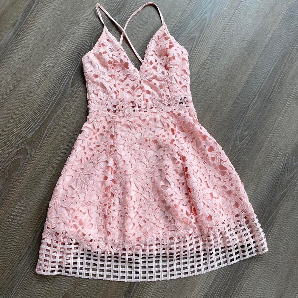 Lovers + Friends Pink Floral Overlay Midi dress